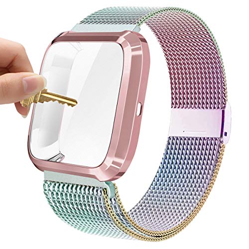 Maxjoy Fitbit Versa Bands Stainless Steel Metal Band Mesh Replacement