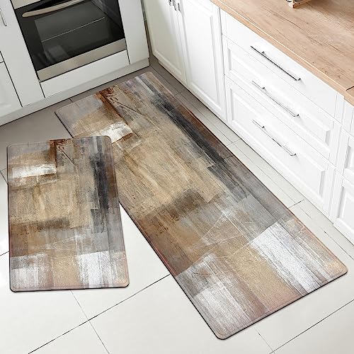 MAYHMYO Kitchen Mat for Floor Brown Black Beige Kitchen Rugs and Mats Non Skid Washable 17"X48"+17"X24" Set of 2 Abstract Art Kitchen Floor Rugs Mats for Dining Room Floor Home Sink Laundry