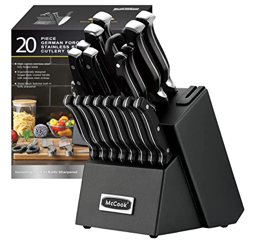 McCook® Black Knife Sets, German Stainless Steel Forged Kitchen Knives Block Set with Built-in Knife Sharpener