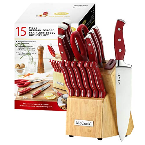 McCook® Kitchen Knife Set with Sharpener, Red