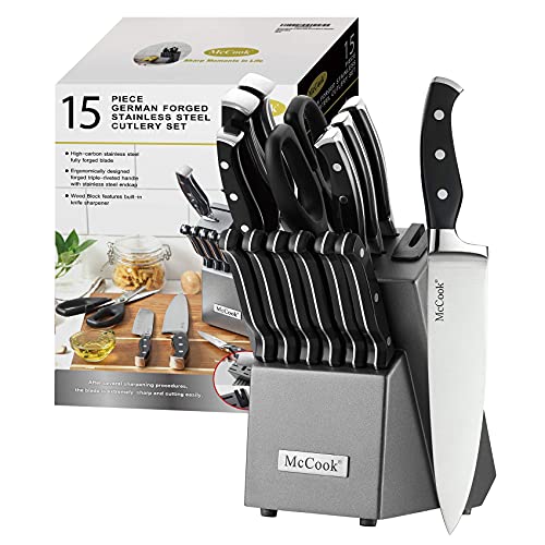 imarku  15-Piece Knife Set Japanese Stainless Steel Kitchen Knife With  Wooden Block Build in Sharpener 