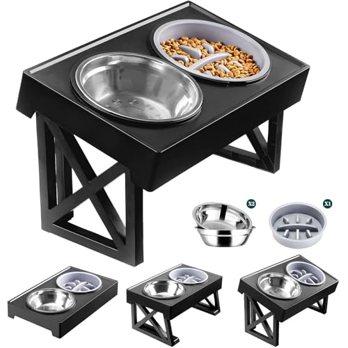 MDEHOPET Adjustable Dog Bowl Stand with Slow Feeder Bowl