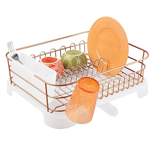 mDesign Dish Drying Rack with Swivel Spout Drainboard Tray