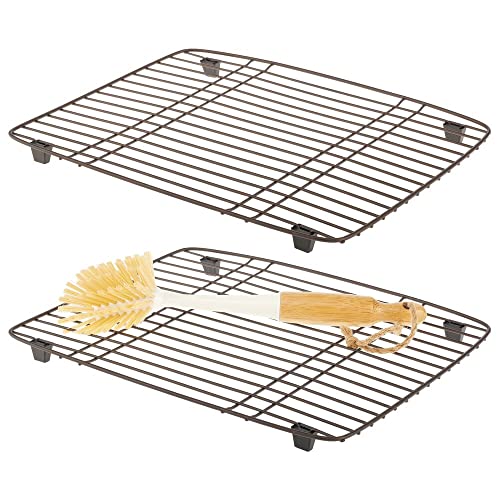 mDesign Modern Metal Wire Kitchen Sink Metal Dish Drying Rack/Mat - 2 Pack - Bronze