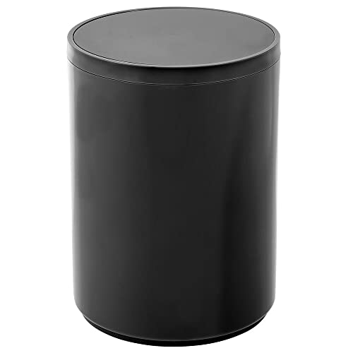 mDesign Plastic Small Slim Round 1.7 Gallon/6.5 Liter Trash Can with Removable Swing Lid - Wastebasket, Garbage Container Basket Bin for Master/Guest Bathroom - Holds Rubbish/Recycle - Black