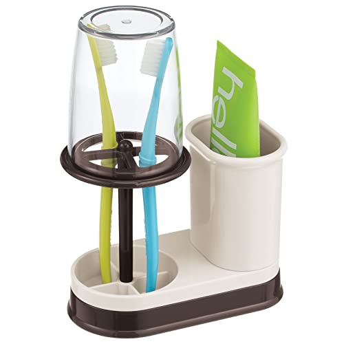 mDesign Plastic Toothpaste and Toothbrush Holder Center with Cup/Cover