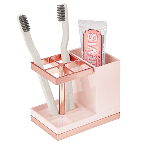 mDesign Toothbrush and Toothpaste Storage Organizer - Light Pink/Rose Gold