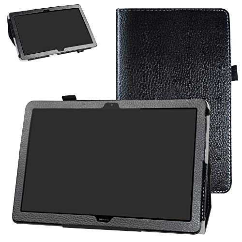 MediaPad T5 Tablet Case,Bige PU Leather Folio 2-Folding Stand Cover for Huawei MediaPad T5 (Model: Agassi2-W19A) 10.1-Inch 2018 Tablet,Black