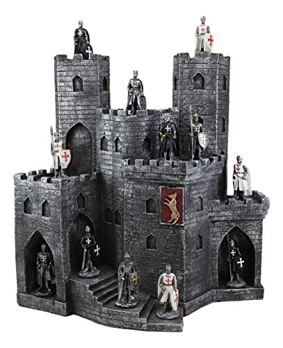 Medieval Castle Fortress with Miniature Knights Sculpture Set