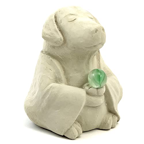 Meditating Dog w/Zen Sphere: Solid Durable Stone Sculpture