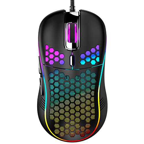MELOGAGA Honeycomb Wired Gaming Mouse, USB/USB-C PC Game Mice with RGB Backlight, 6 Programmable Buttons, 6 Adjustable DPI Up to 7200 for Windows/PC/Mac/Laptop Gamer -Black