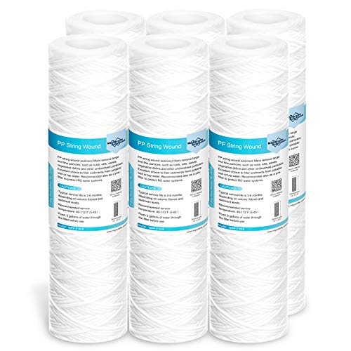 Membrane Solutions 10 Micron 10"x2.5" String Wound Whole House Water Filter Replacement Cartridge Universal Sediment Filters for Well Water - 6 Pack