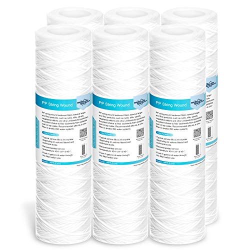 Membrane Solutions 5 Micron 10"x2.5" String Wound Whole House Water Filter Replacement Cartridge Universal Sediment Filters for Well Water - 6 Pack