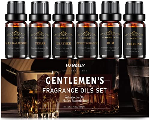 Men's Fragrance Oils Set for Aromatherapy Diffuser - Sandalwood, Cedar, Leather, and More