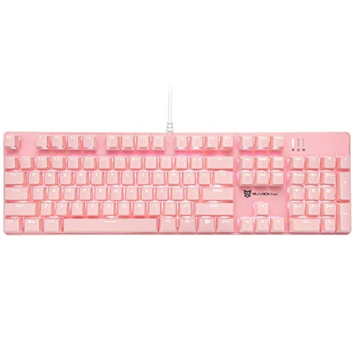 Merdia Mechanical Keyboard Gaming Keyboard with Red Switch Wired White LED Backlit Keyboard Full Size 104 Keys US Layout(Pink)