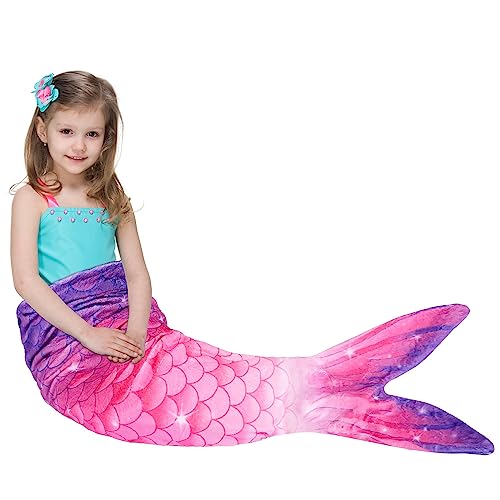 Mermaid Tail Blanket - Mermaid Wearable Blankets for Kids Girls All Seasons Soft Flannel Mermaid Scale Sleeping Bags Snuggle Blanket for Toddler Teens Birthday (Purple & Pink)