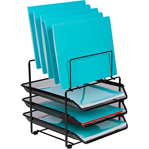 Mesh Desk Organizer with 3 Sliding Letter Trays and 5 Vertical File Holders
