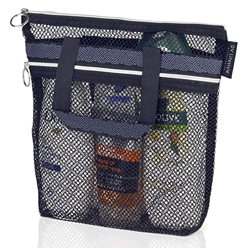 Mesh Shower Caddy Portable 10.2x9.9'' Shower Bag with Zipper & 2 Pockets