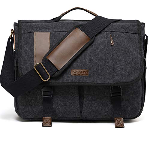 Messenger Bag, 17 In Laptop Bag Water Resistant Canvas Shoulder Bag Satchel Briefacse for Men by VONXURY