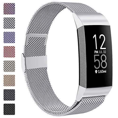 Metal Bands for Fitbit Charge 4/3, Stainless Steel Mesh Magnetic Band