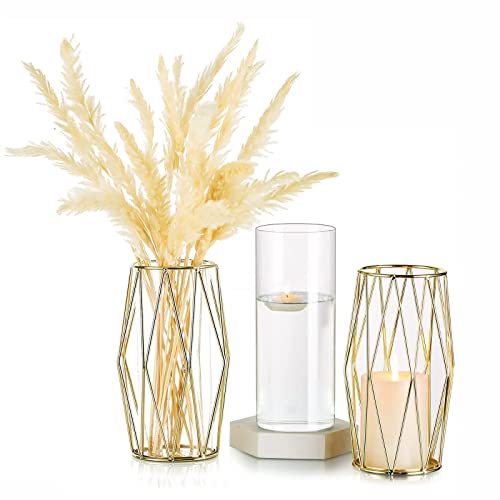 Metal Geometric Candle Holders Vases Gold