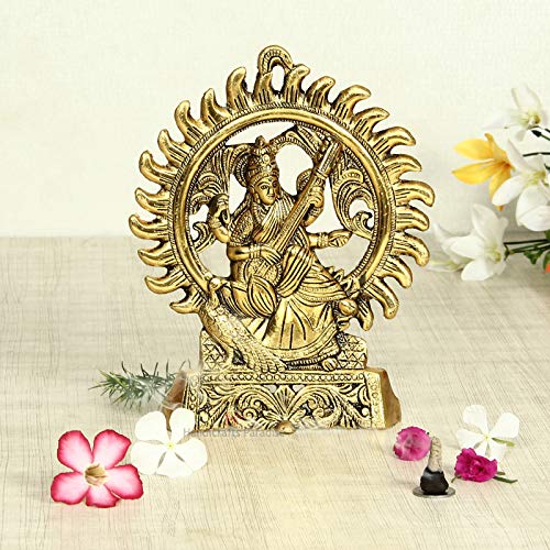 Metal Goddess Saraswati Playing Veena Figurine