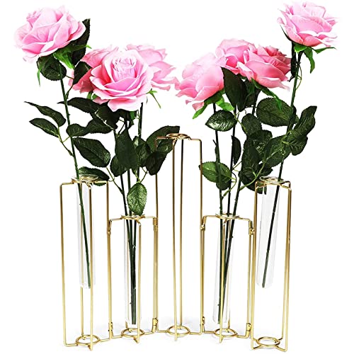Metal Hinged Plant Stand Set with Glass Test Tube Vases