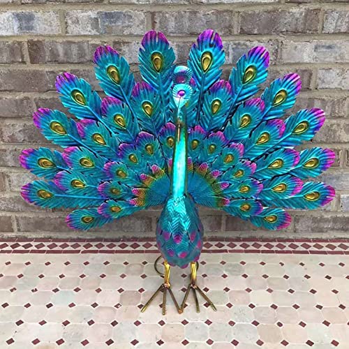 Metal Peacock Outdoor Yard Art Sculpture - Blue