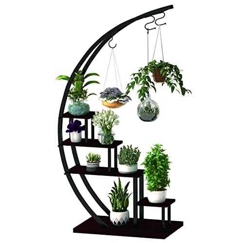 Metal Plant Stand Creative Half Moon Shape Ladder Flower Pot Stand