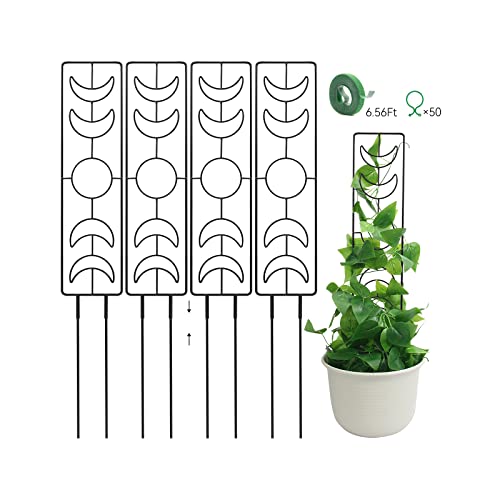 Metal Trellis for Climbing Plants, 4 Pack Plant Support with Clips & Plant Ties