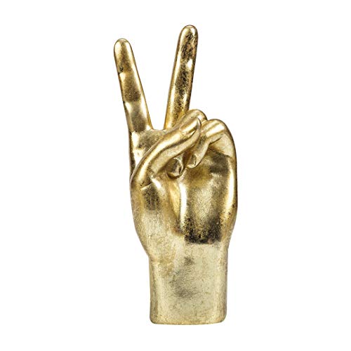 MicDecor Gold Decor “Victory” ASL Hand Sign, Classic Gesture Hand Sculpture polyresin 8.46 Inch Figurine