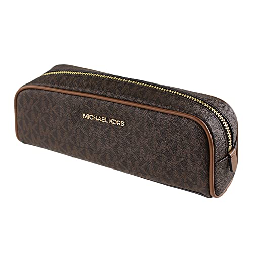 Michael Kors Giftables Medium Pencil Case Signature Leather Makeup Case (Brown)