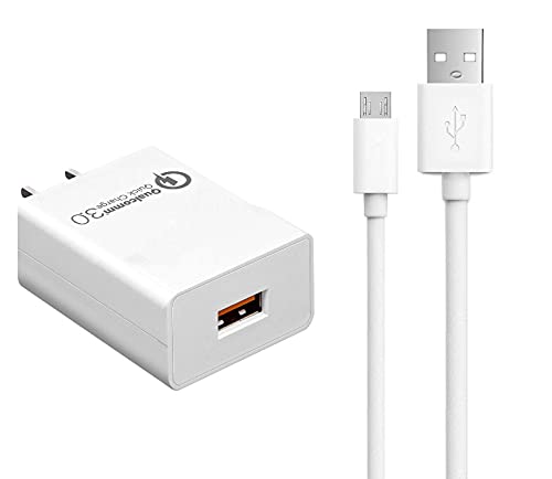 Micro USB Cable and Wall Adapter for Amazon Kindle 2020 and Older E-Readers - White
