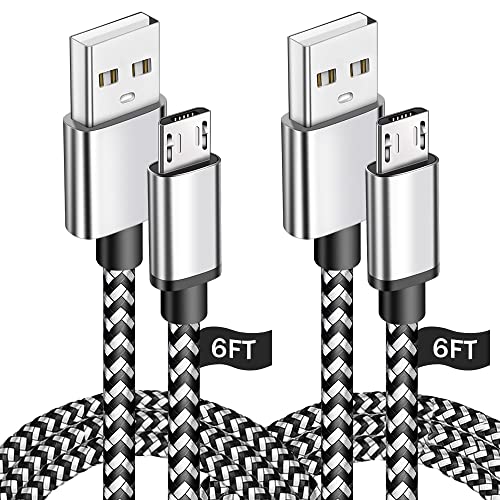 Micro USB Charging Cable 6FT,2Pack,Android High Speed Charging Cord for Kindle Fire Tablet HDX 7 8 10 4th 5th 6th 7th Nylon Braided Cord Compatible with Samsung Galaxy S7 S6 j7
