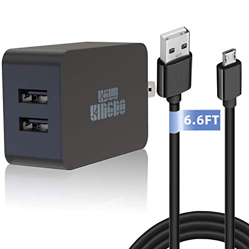 Micro USB Fast Charger, Android Charger with Android Cable, Dual Port USB Wall Charger, Compatible with Samsung Galaxy S7 S6 J8 J7 Note 5,Kindle,LG,PS4,Camera, with 6.6FT Micro USB Cable (Black)