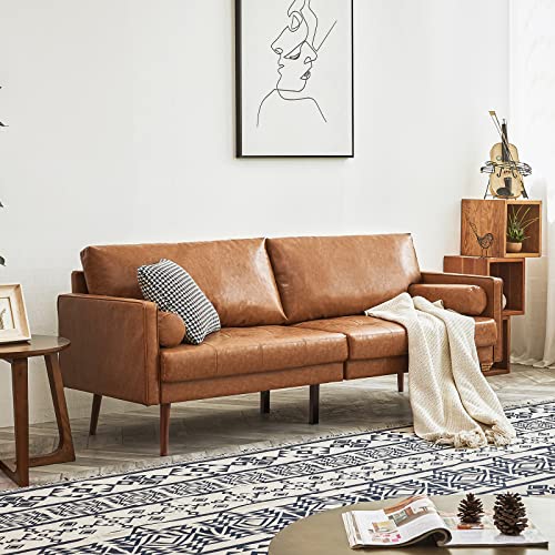 Mid-Century Faux Leather Sofa Couch