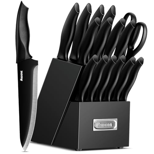 MIDONE Knife Set with Block - Professional 17-Piece Set with Built-in Sharpener