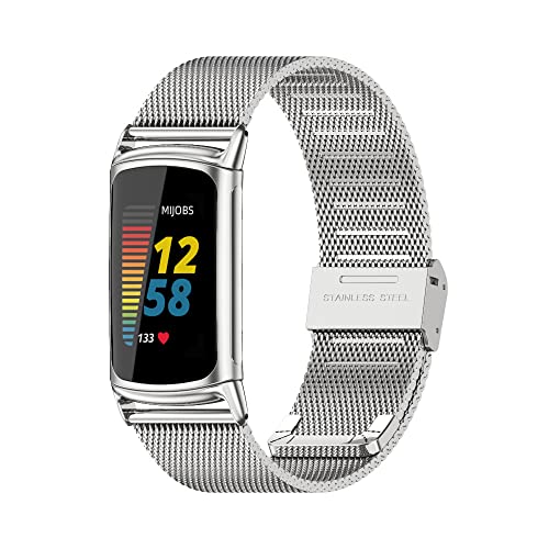 MIJOBS Metal Bands for Fitbit Charge 5, Stainless Steel Strap Replacement