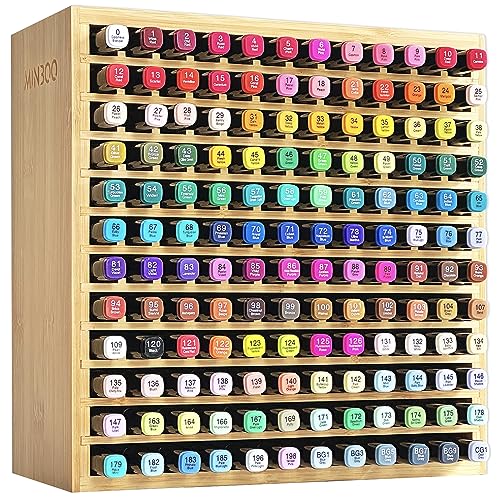 MinBoo Marker Organizer for 144 Markers, Bamboo Art Supply Storage Organizer Rack