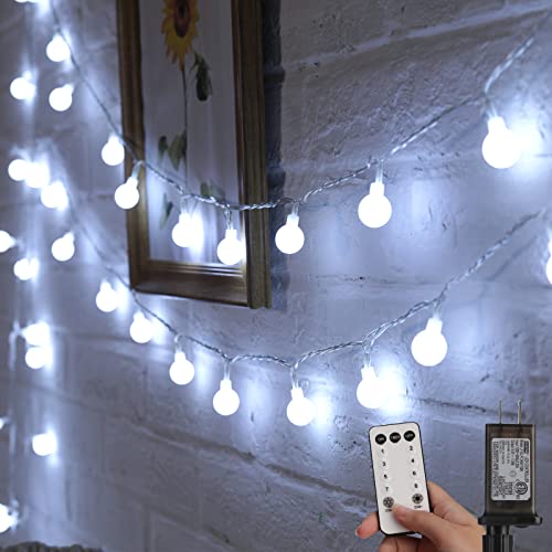 Minetom 33 Feet 100 Led Globe Ball String Lights, Fairy String Lights Plug in with Remote, Decor for Indoor Outdoor Party Wedding Christmas Tree Garden (White)