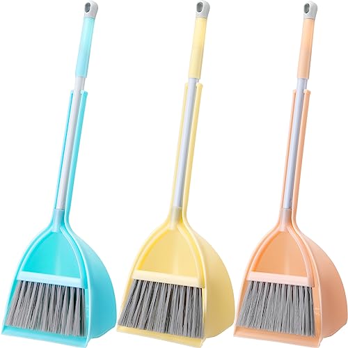 Mini Broom with Dustpan for Kids Broom and Dustpan Set Toddler Cleaning Set Boys Girls Small Cleaning Set Children Little Housekeeping Cleaning Sweep for Kitchen Bathroom Pet (3 Set)