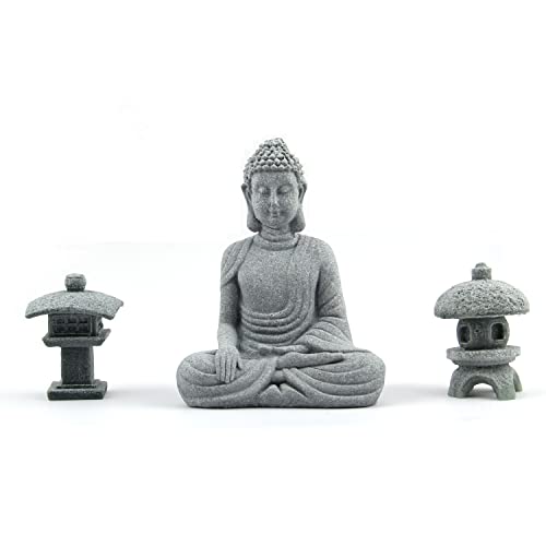 Mini Buddha Statue and Japanese Lantern Pagoda Statues Zen Garden Accessories