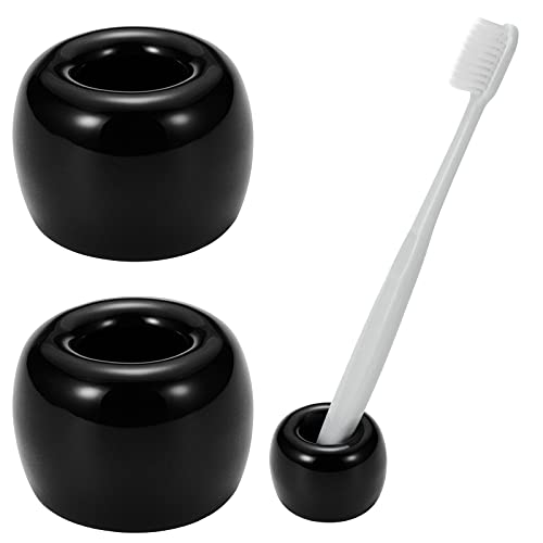 Mini Ceramic Toothbrush Holder 2-Piece Set (Black)