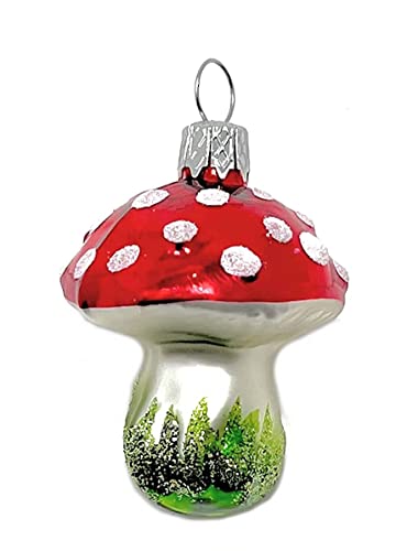 Mini Christmas Ornament Blown Glass Handcrafted (Lucky Mushroom)