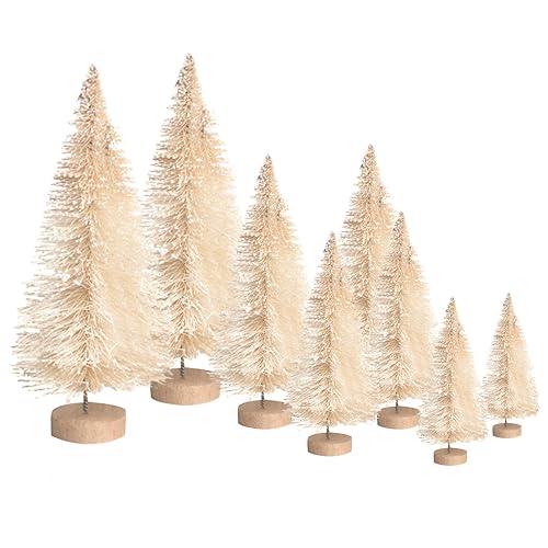 Mini Christmas Trees, Artificial Christmas Pine Tree Bottle Brush Trees, Miniature Sisal Snow Trees with Wooden Base
