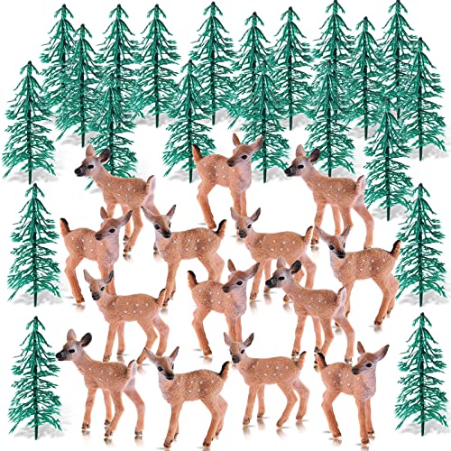 Mini Deer Figurines and Model Trees for Crafts and Decor