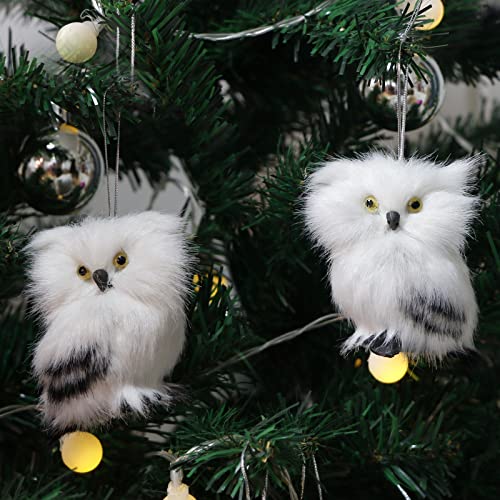 Mini Snow Furry Owls Figurines Christmas Ornaments