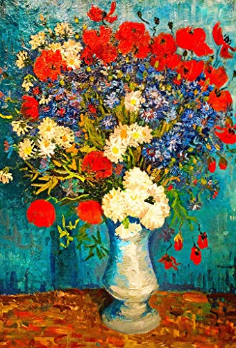 Mini Wooden Jigsaw Puzzle for Adults - Vase with Summer Flowers by Vincent Van Gogh, 50 Unique Wooden Pieces by Nautilus Puzzles