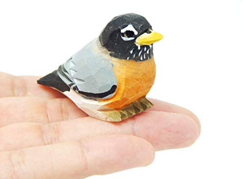 Miniature Wood Robin Bird Figurine Statue Decoration