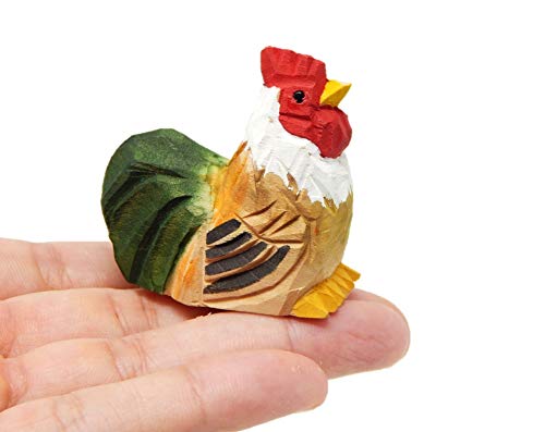 Miniature Wood Rooster Art Statue